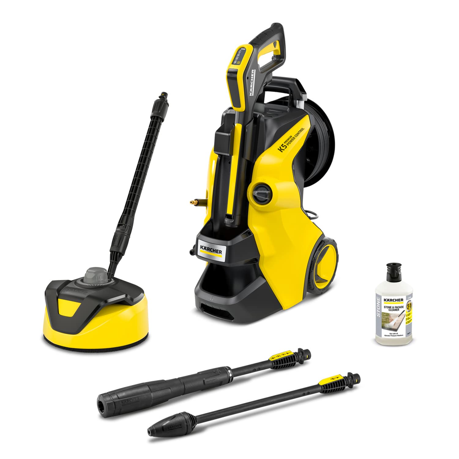 Kärcher Hochdruckreiniger K 5 Compact Home, Druck: max. 145 bar, Durchfluss: max. 500 l/h, Flächenleistung: 40 m²/h, Wasserfilter, Gewicht: 12 kg, mit Flächenreiniger T 5, Stein- und Fassadenreiniger